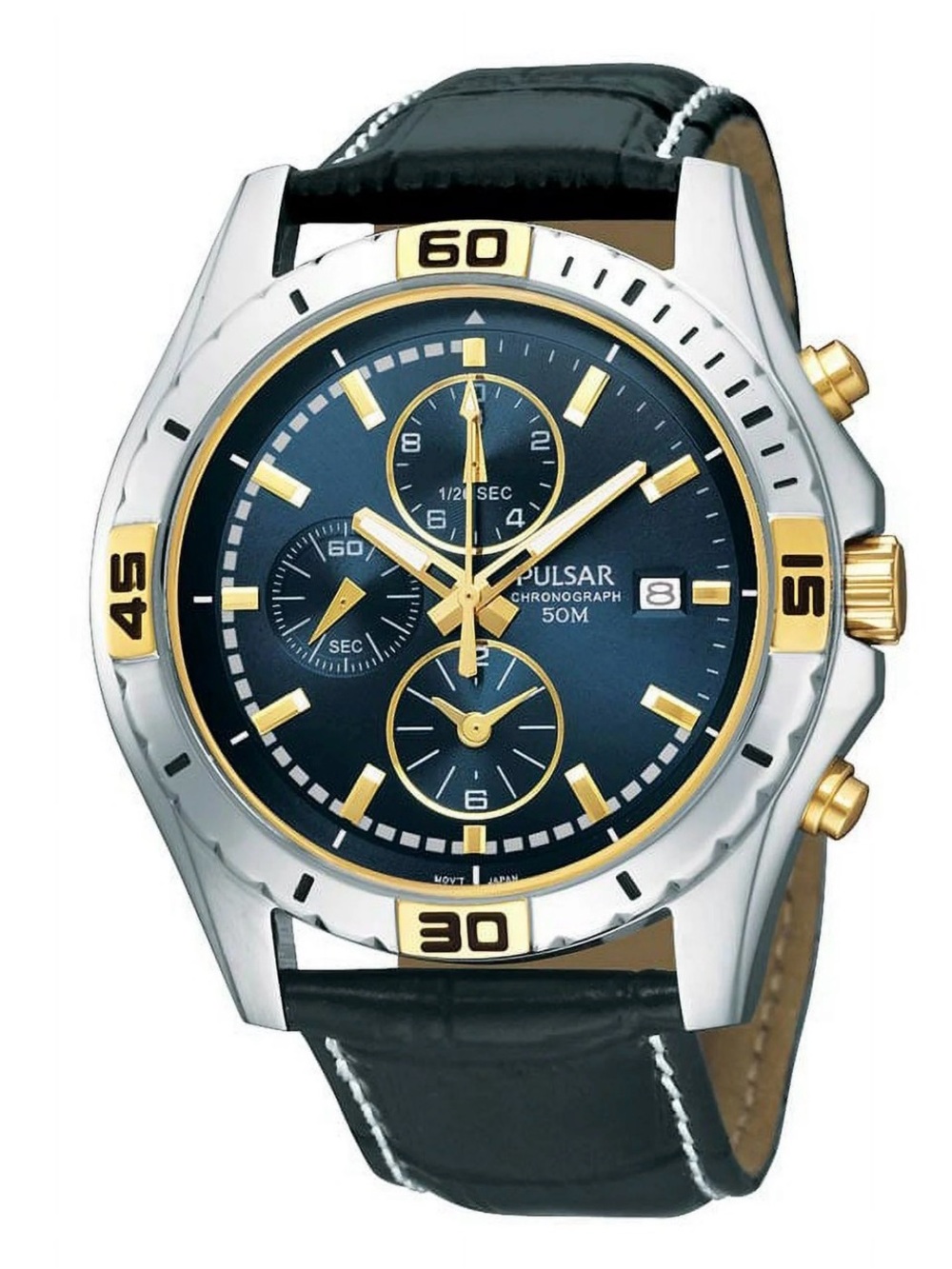 Pulsar PF8384 Men's Chronograph Blue Dial Black Leather Strap Watch